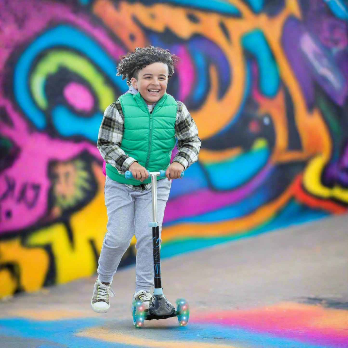 EVO Eclipse Light-Up 3-Wheel Kick Scooter for Kids Ages 3β12 | Adjustable Handlebar Push Ride-On with LED Wheels | Foldable Scooter for Boys & Girls β Blue