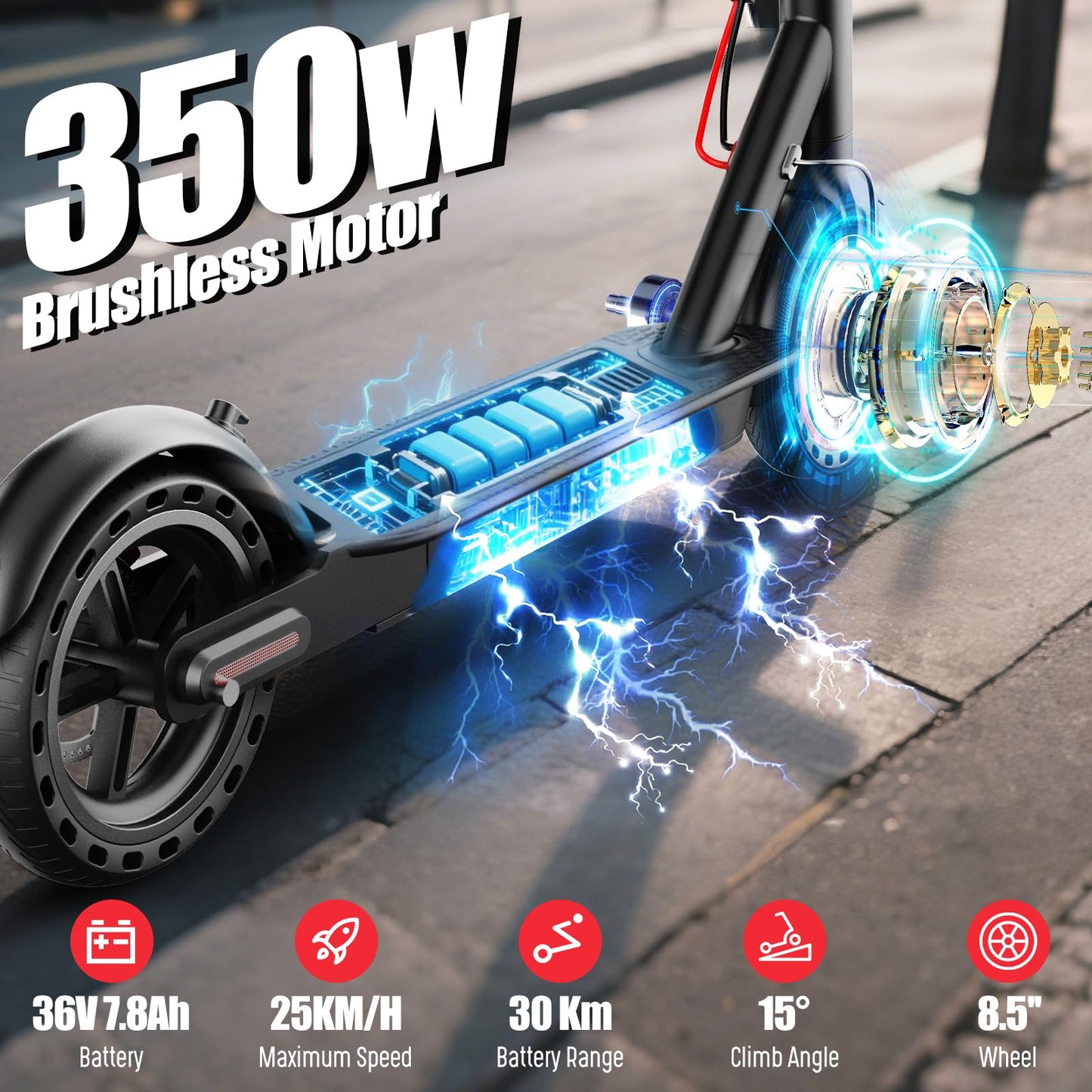 Electric Scooter Adult, 8.5" Ultra Light Electric Scooters for Adults and Teens, 30km Range, 36V 7.8Ah Battery, 350W Motor, 3 Speed Mode, TODIMART T3 Foldable E Scooter-Upgraded Black