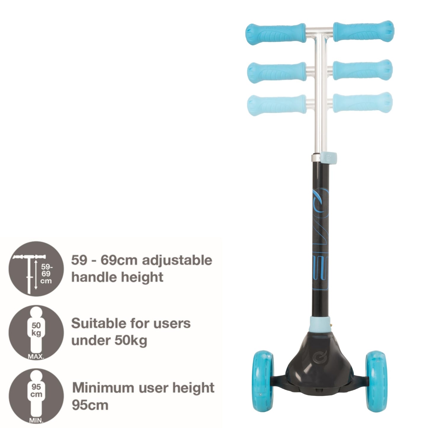 EVO Eclipse Light-Up 3-Wheel Kick Scooter for Kids Ages 3–12 | Adjustable Handlebar Push Ride-On with LED Wheels | Foldable Scooter for Boys & Girls – Blue