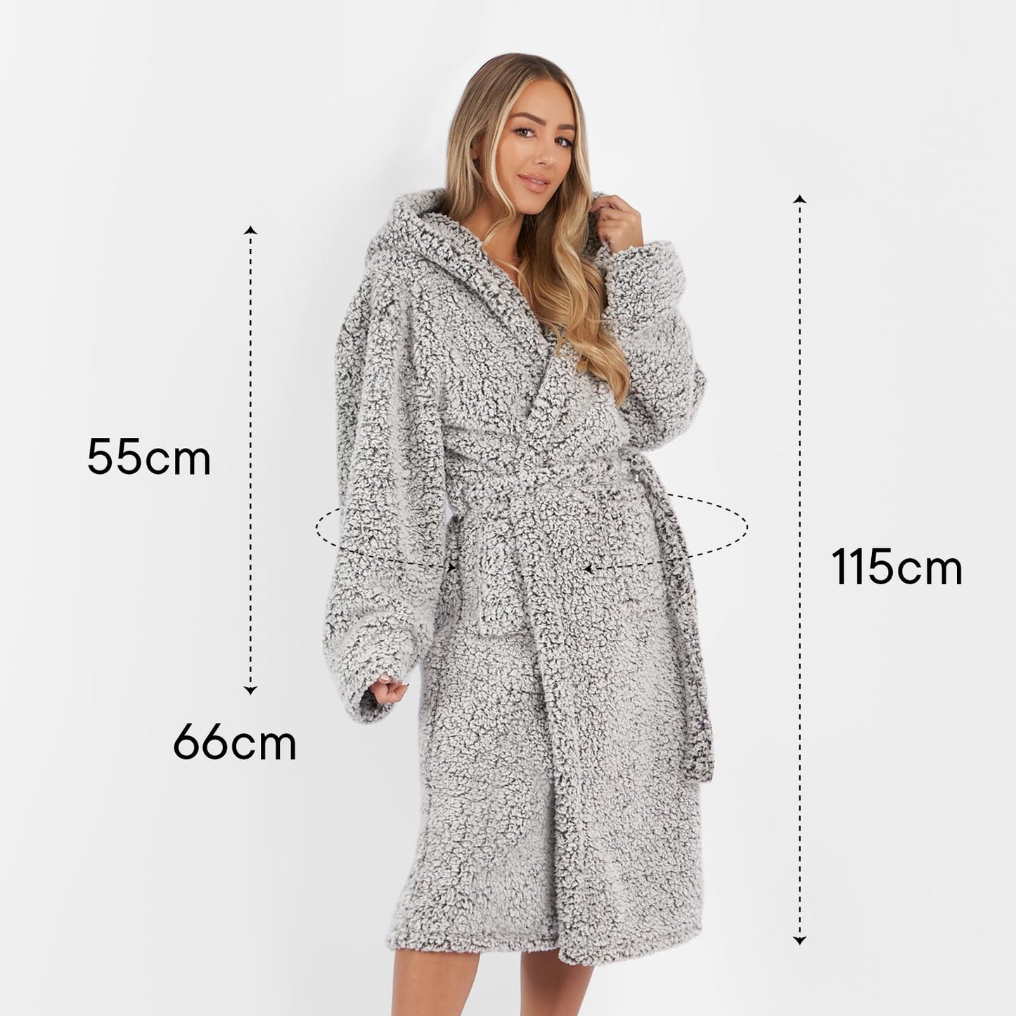 Brentfords Ladies Dressing Gown, Ultra Soft Warm Teddy Fleece Bathrobe with Hood & Pockets Luxurious Full-Length Adults Dressing Gown for Women, Charcoal Grey