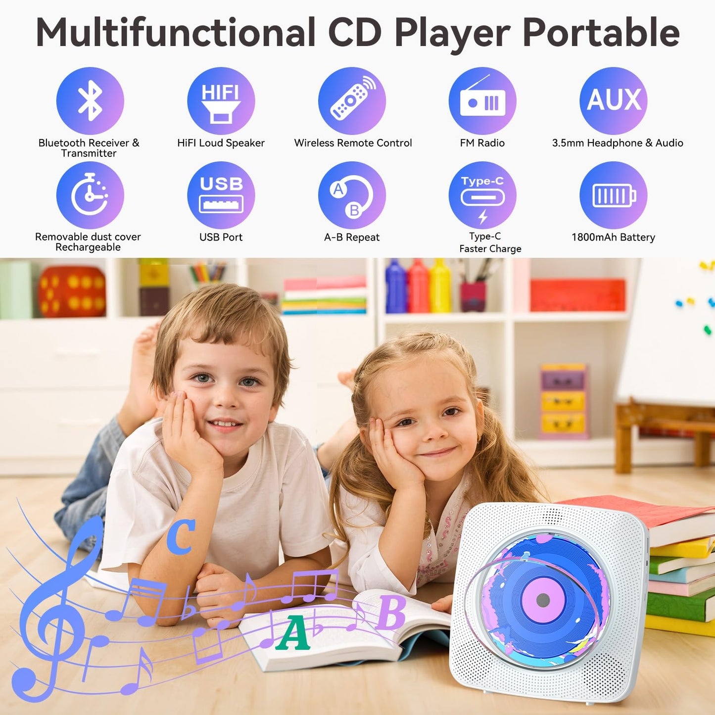 CD Player Portable: Kegaudio CD Players for Home with Speakers & Bluetooth & Remote Control & Removable Dust Cover Desktop & Wall Mounted CD Player with Radio Support USB/AUX Playback Headphone jack