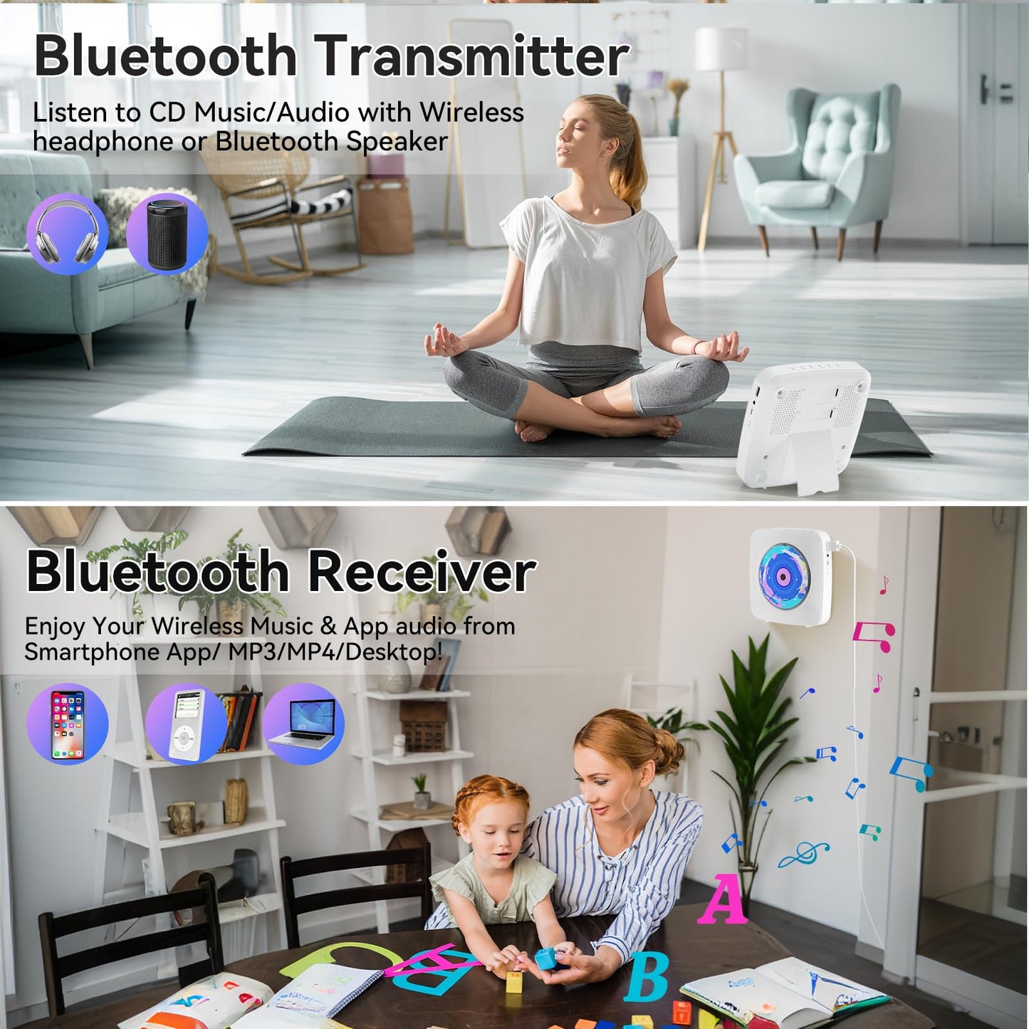 CD Player Portable: Kegaudio CD Players for Home with Speakers & Bluetooth & Remote Control & Removable Dust Cover Desktop & Wall Mounted CD Player with Radio Support USB/AUX Playback Headphone jack