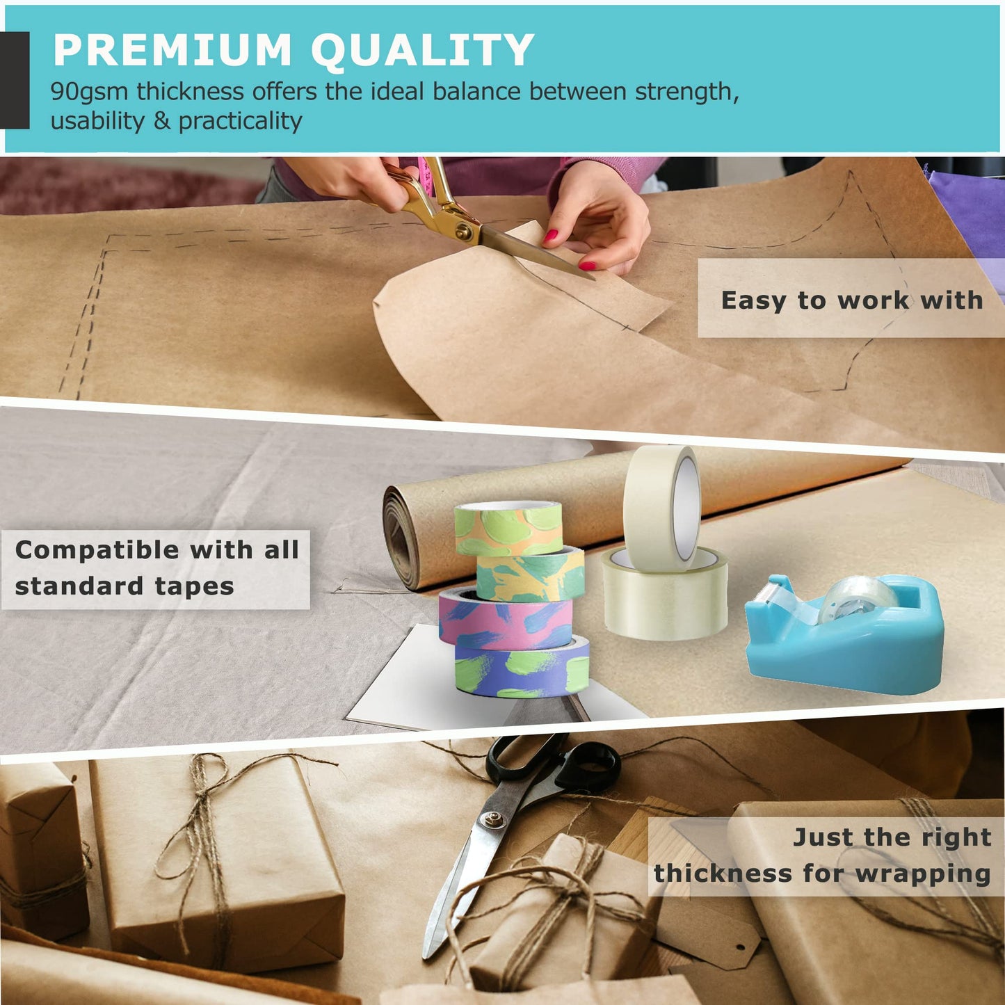 Triplast Brown ECO Kraft Paper (500mm x 20m) - Eco-Conscious & Recyclable - Multipurpose Wrapping Paper Roll with a Premium & Rustic Finish - Ideal for Gift Wrapping, Parcel Packing, Arts & Craft