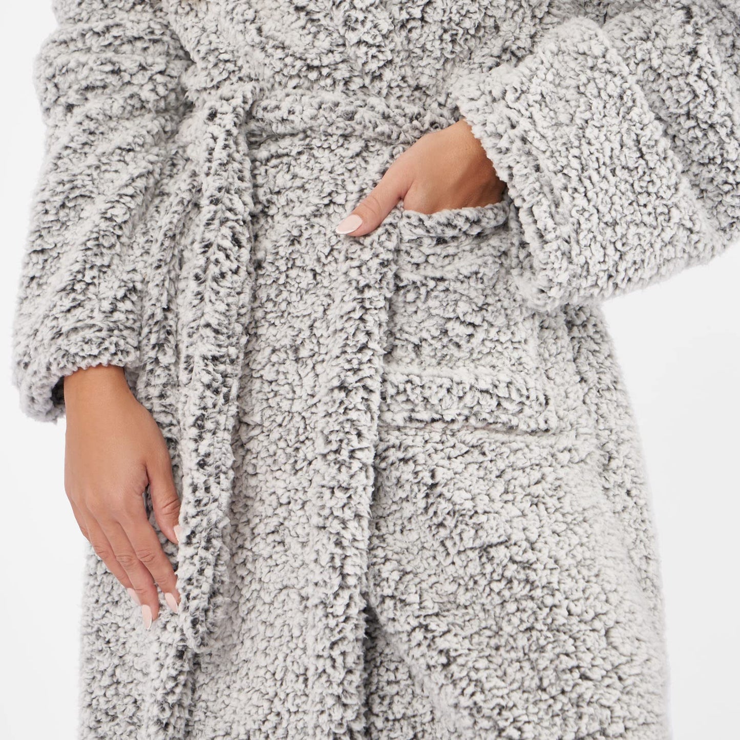 Brentfords Ladies Dressing Gown, Ultra Soft Warm Teddy Fleece Bathrobe with Hood & Pockets Luxurious Full-Length Adults Dressing Gown for Women, Charcoal Grey