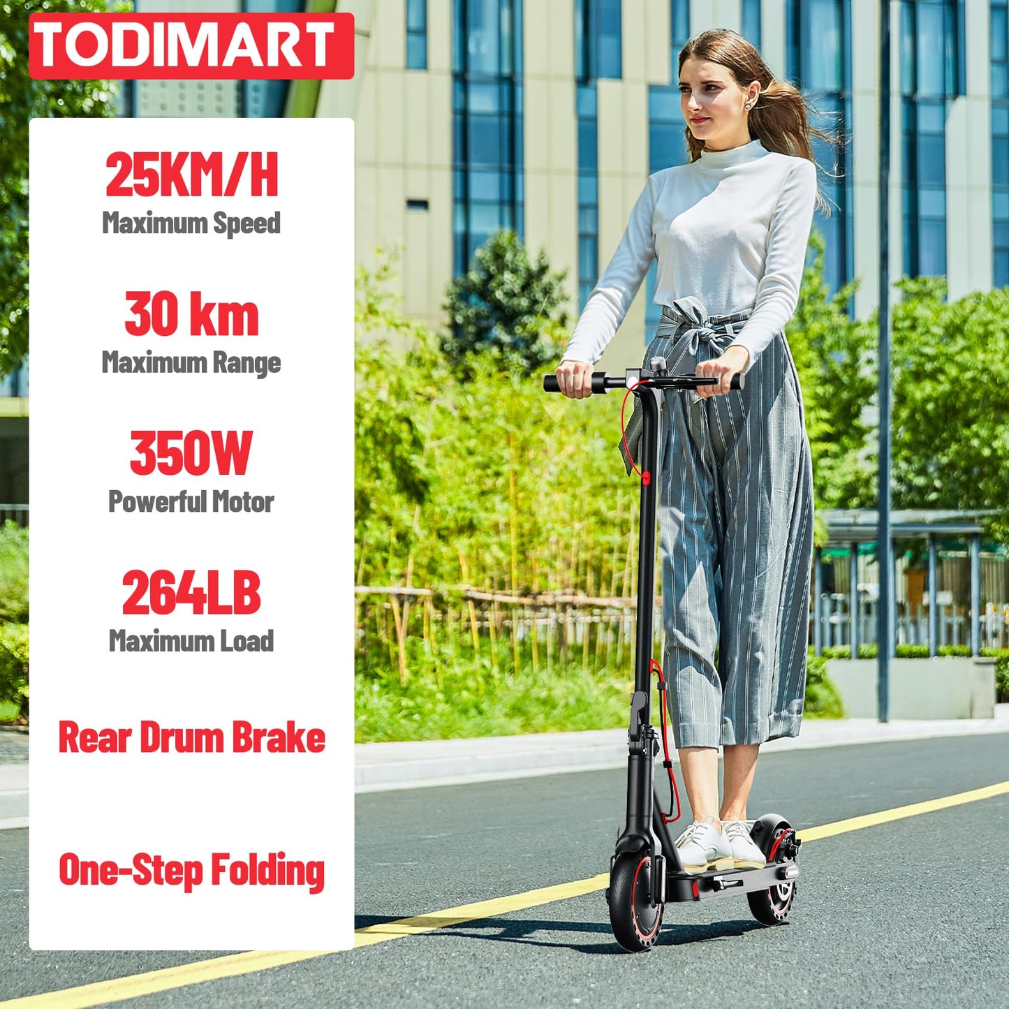 Electric Scooter Adult, 8.5" Ultra Light Electric Scooters for Adults and Teens, 30km Range, 36V 7.8Ah Battery, 350W Motor, 3 Speed Mode, TODIMART T3 Foldable E Scooter-Upgraded Black