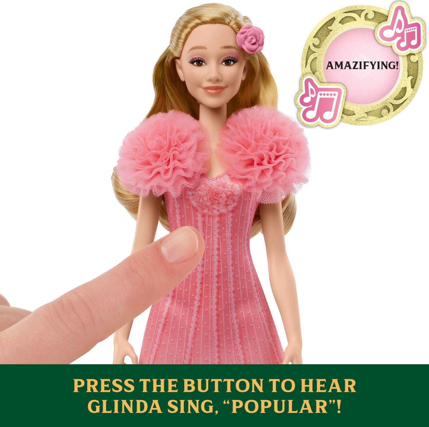Wicked Singing Glinda Fashion Doll & Accessories, Posable with Movie-Inspired Look & Removable Outfit, Sings “Popular”, JLG49