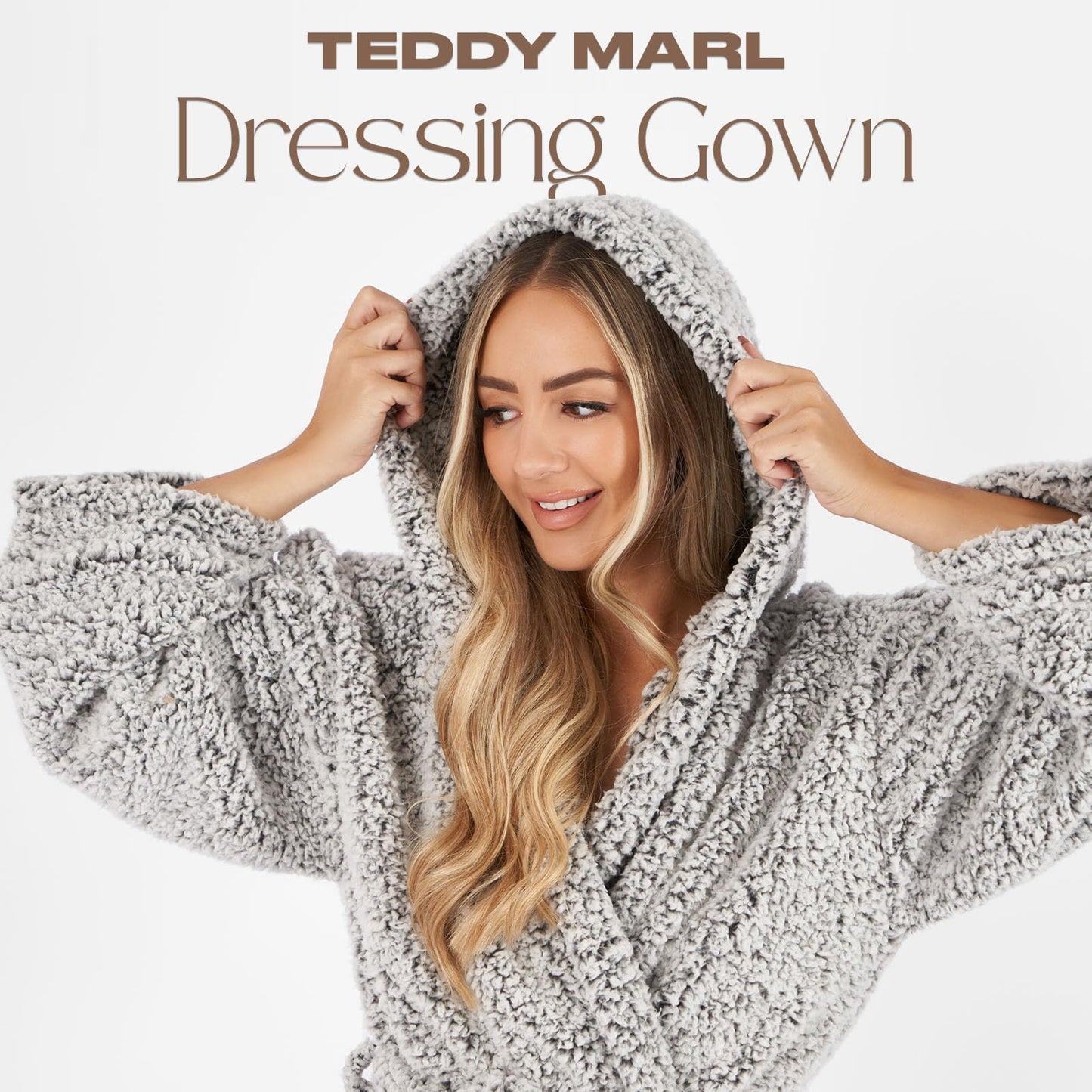 Brentfords Ladies Dressing Gown, Ultra Soft Warm Teddy Fleece Bathrobe with Hood & Pockets Luxurious Full-Length Adults Dressing Gown for Women, Charcoal Grey