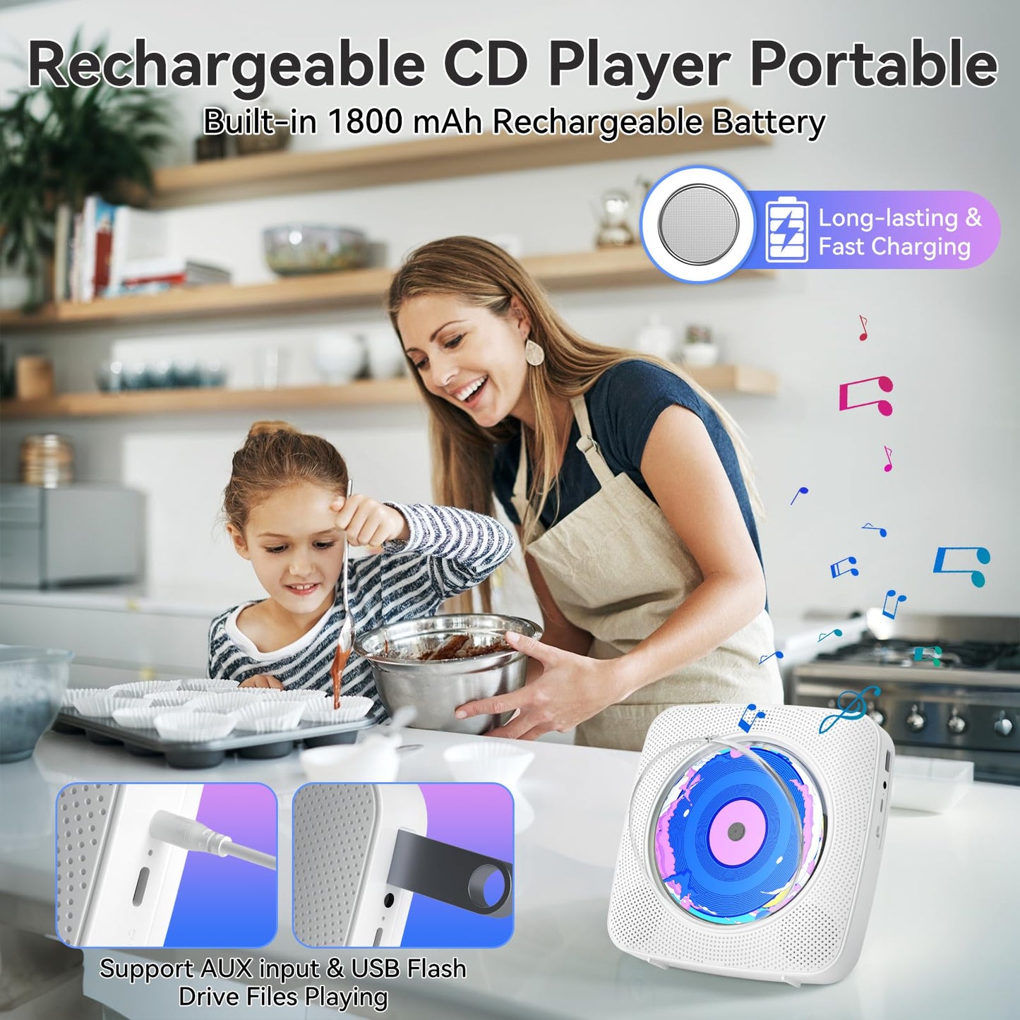 CD Player Portable: Kegaudio CD Players for Home with Speakers & Bluetooth & Remote Control & Removable Dust Cover Desktop & Wall Mounted CD Player with Radio Support USB/AUX Playback Headphone jack